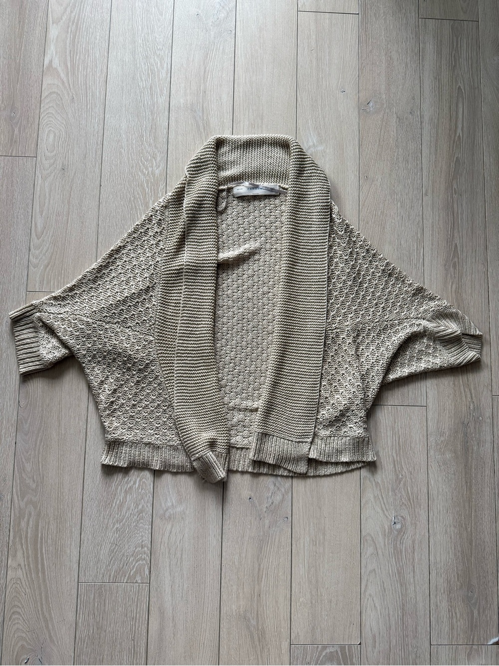 Zara Dolman Sleeve Textured Open Front Cardigan Women’s Size M Tan